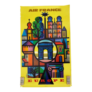 C. 1960s, Air France – Europe, Bold Modernist, Vintage Travel Poster, Printed in France, Artist Jacques Nathan-Garamond
