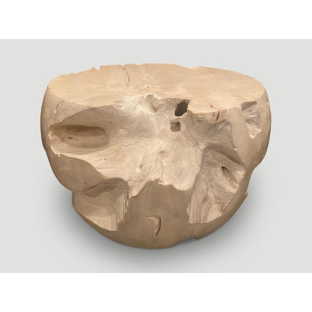 Andrianna Shamaris Drum Shape Bleached Teak Wood Coffee Table For Sale - Image 13 of 18