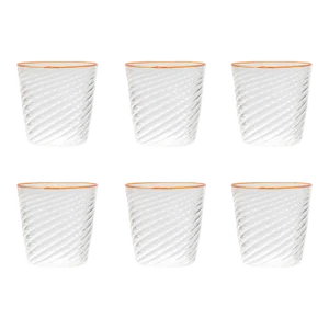 Celerie Kemble Glassware for Chairish Twisty Cups in Fjord with Reddish Orange Rim, Set of 6