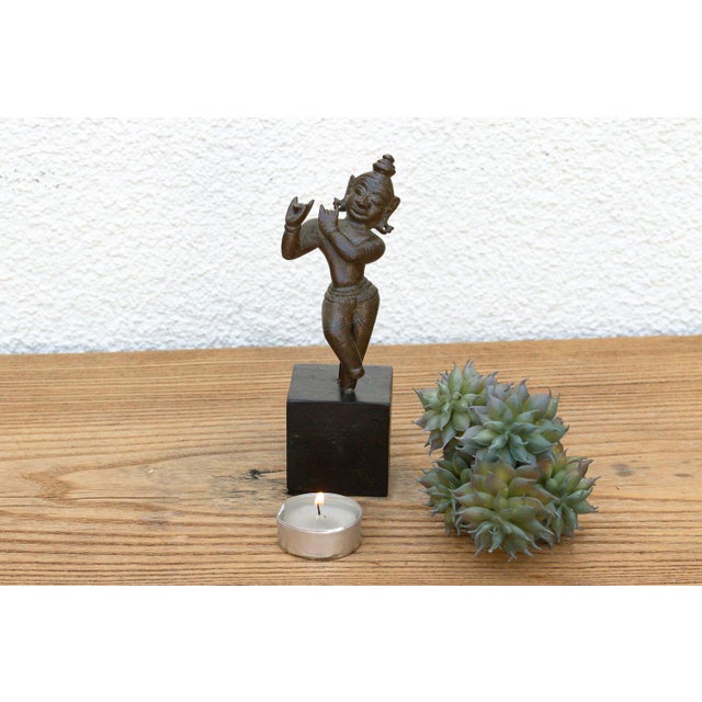 Brass Ancient Indian Miniature Bronze Krishna Figure For Sale - Image 8 of 8