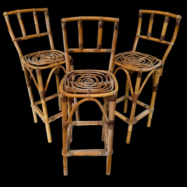 Rattan Bar Stools, 1960s, Set of 3 For Sale - Image 6 of 14