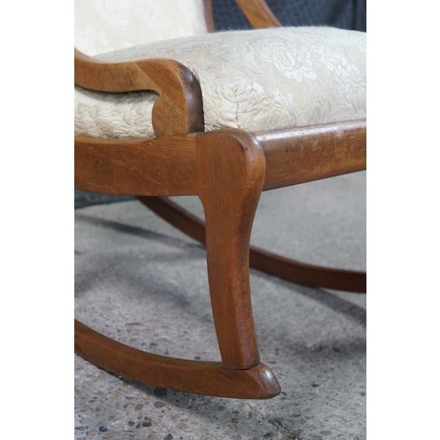 Wood Antique American Victorian Rose Carved Walnut Lincoln Rocking Chair Rocker For Sale - Image 7 of 18