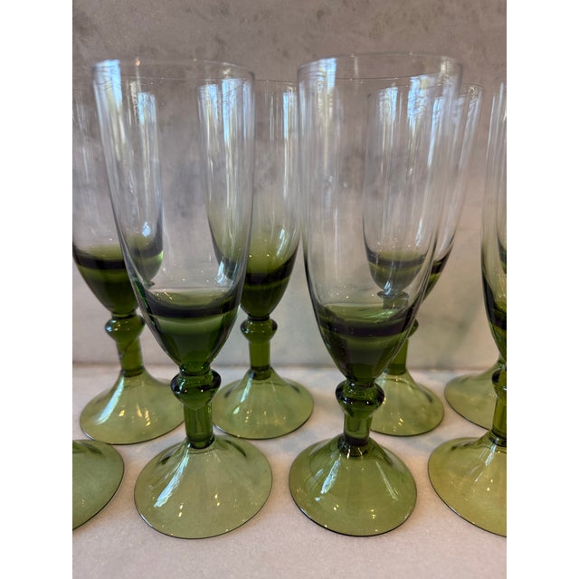 Vintage Handblown Green Wine Glasses - Set of 8 For Sale - Image 4 of 12