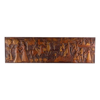 Hand-Carved Panel with Narrative Relief by Giovanni Gariboldi, 1950s For Sale