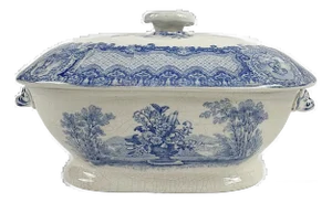 Antique Copeland Spode's Seasons Small Blue & White Gravy Tureen