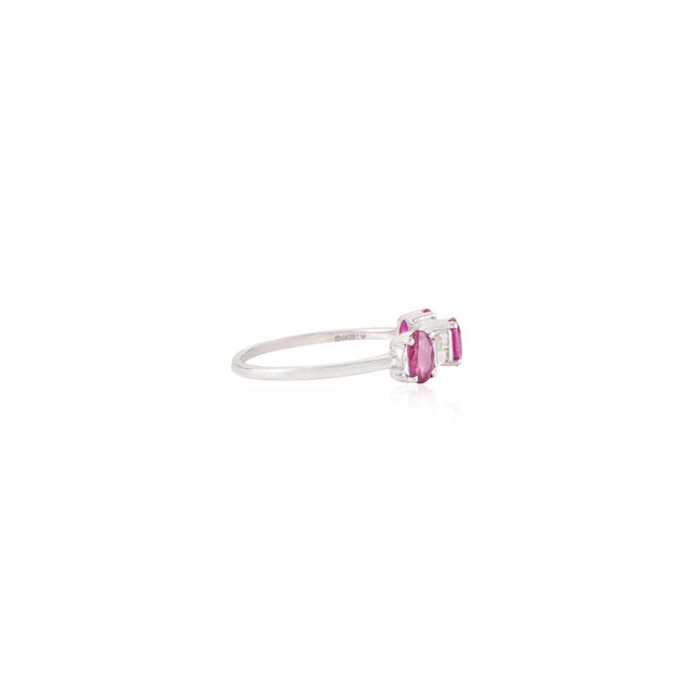 Not Yet Made - Made To Order 14k White Gold Statement Oval Ruby and Baguette Diamond Three Stone Ring Size 8 For Sale - Image 5 of 14