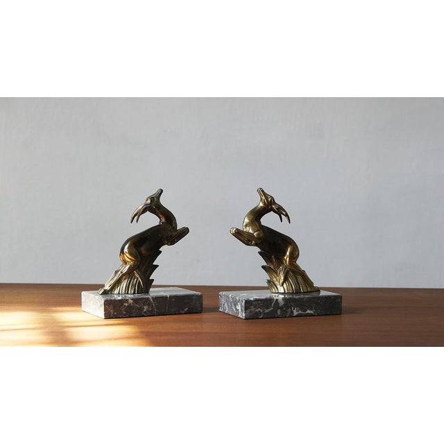 Antelope Bookends on Marble Bases, 1930s, Set of 2 For Sale - Image 4 of 5
