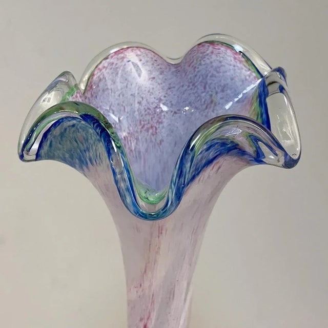 Glass Mid-Century Murano Glass Ruffled Top Vase For Sale - Image 7 of 13