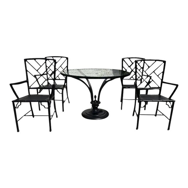 Vintage Restored Chinoiserie Patio Dining Set by Meadowcraft For Sale
