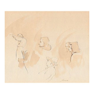 1940 Portrait Study Watercolor For Sale