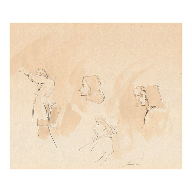 1940 Portrait Study Watercolor For Sale