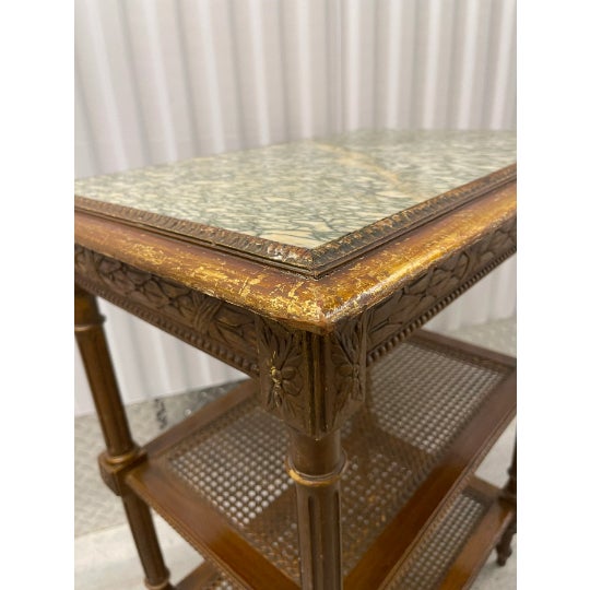 Stone 1920s Marble Top Side Table With Caned Shelves For Sale - Image 7 of 11