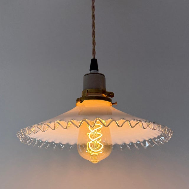 French Provincial French White Opaline Glass “Frill” Pendant Light, 1930s For Sale - Image 3 of 7