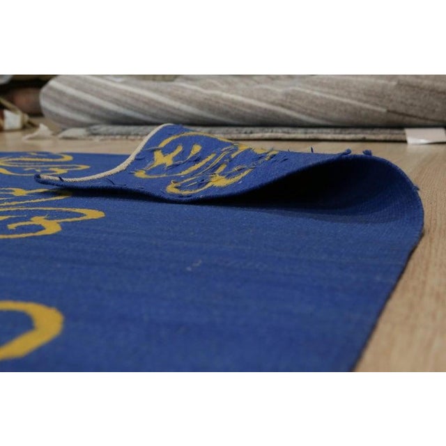 Contemporary 6x8 Blue Handwoven Wool Stylized Clover Motif Geometric Modern Carpet Rug For Sale - Image 3 of 7