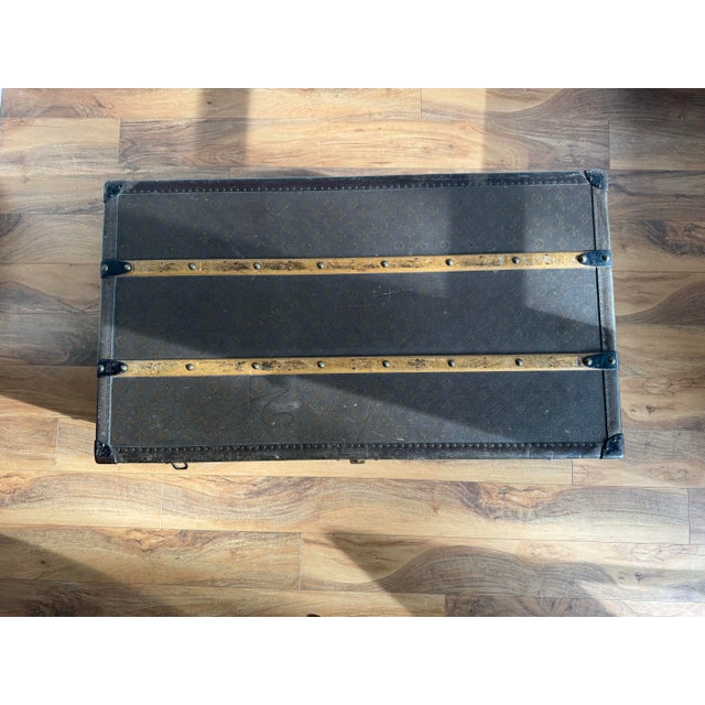 Textile Antique Louis Vuitton Monogram Canvas Cabin 100 Trunk, Black Lacquered Iron Hardware, Dated 1911, Monogrammed v.b.n [Ll] For Sale - Image 7 of 12