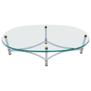 Oval Mid-Century Modern Glass Top Coffee Table on Chrome Frame, Brass Accents