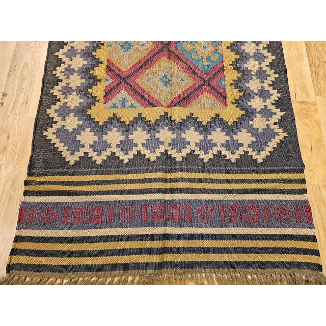 Black Vintage Turkish Tribal Runner, Flat-Woven Wool, Allover Geometric Patterns, 3’ x 10’ For Sale - Image 8 of 11