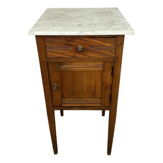 Antique French Oak Bedside Table with Marble Top For Sale