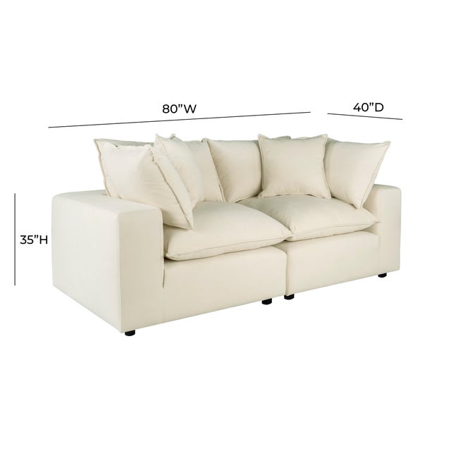 Wood Cali Natural Performance Fabric Modular Loveseat For Sale - Image 7 of 8