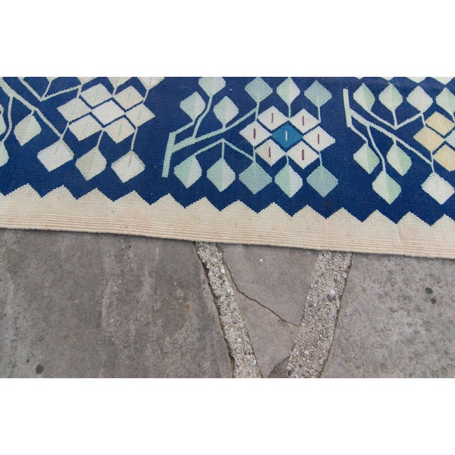 1950s Vintage Bessarabia Romanian Mansion Size Beige Plants Trees Hand-Woven Kilim Rug - 11’1” X 19’ For Sale - Image 9 of 10