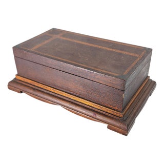 Early 20th Century Folk Art Inlaid Wood Dresser Box With Alligator Surface For Sale