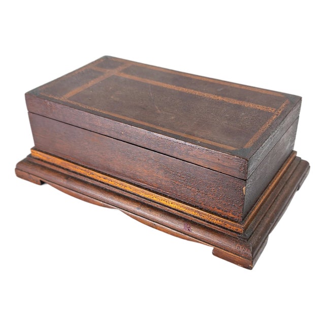 Early 20th Century Folk Art Inlaid Wood Dresser Box With Alligator Surface For Sale