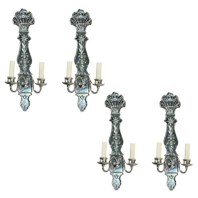 Silver 1900's Caldwell Double Lights Mirror Sconces - a Pair For Sale - Image 8 of 8