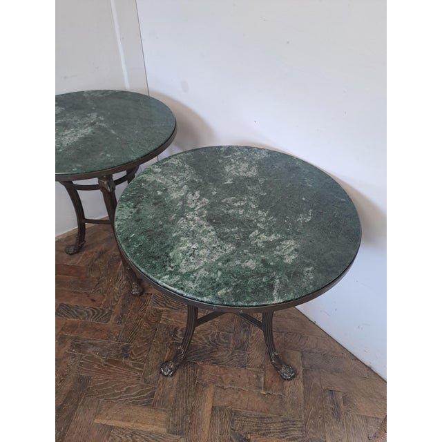 French Marble and Metal Side Tables, 1930, Set of 2 For Sale - Image 6 of 7