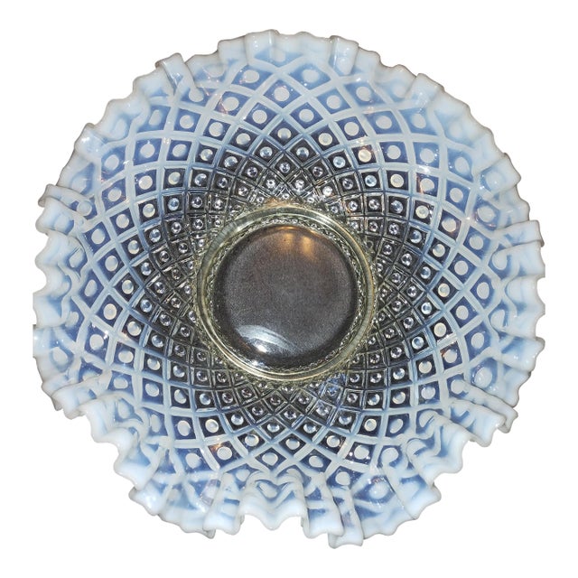 Large Fenton Opalescent Hobnail Ruffled Edged Bow Early 20th Century L For Sale