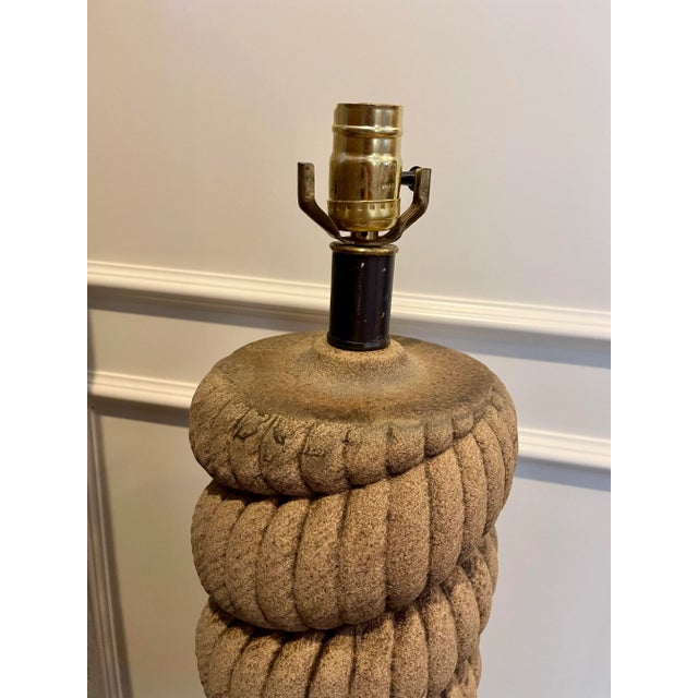 Rustic Vintage Heager Pottery Rope Table Lamp For Sale - Image 3 of 4