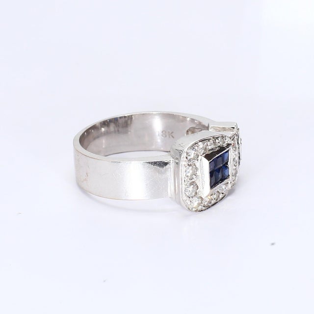 Late 20th Century18k White Gold Buckle-Style Ring With Diamond & Sapphire Accents, Size 7.25 For Sale - Image 4 of 4