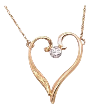 14 Karat Yellow Gold Heart Soldered Pendant With Center Diamond Necklace