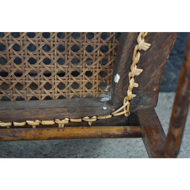 2 Antique American Country Oak Farmhouse Ladderback Chairs Cane Seat Pair For Sale - Image 17 of 18