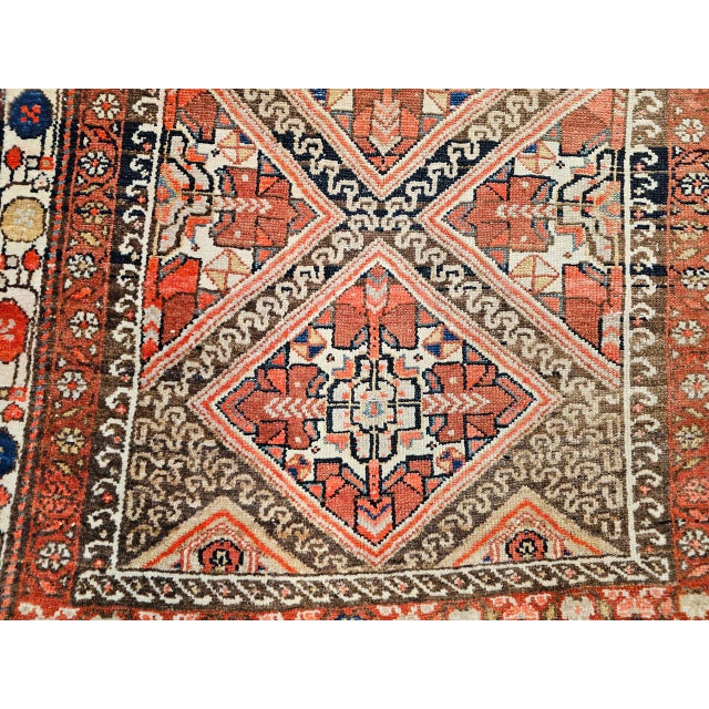 Antique Malayer Runner Rug, Hand-Knotted Wool, Geometric Pattern, 4x12, Red & Ivory For Sale In Chicago - Image 6 of 18