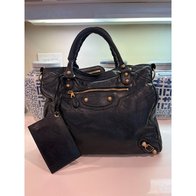 Early 21st Century Vintage City Balenciaga Moto Giant 12 Velo Bleu Obscur Navy Lambskin Leather Bag For Sale - Image 5 of 15