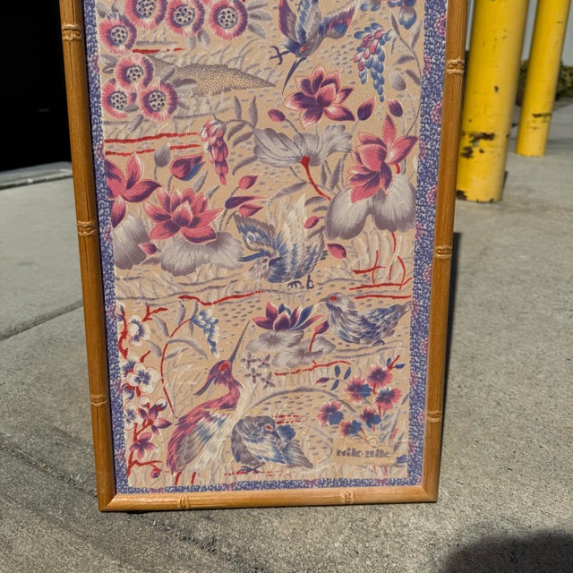 Pink 1970s Pink Chinoiserie Framed Peacock Silk For Sale - Image 8 of 9