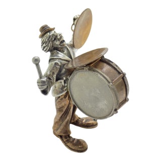Vintage Italian Handmade Genuine Silver Circus Performer With Drums Rare Angini Figurine, Made in Tuscany (Italy) For Sale