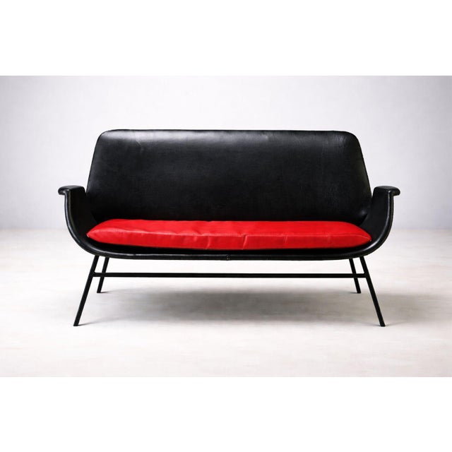Metal Mid-Century Leather Two-Seat Sofa, Czechoslovakia, 1960s For Sale - Image 7 of 9