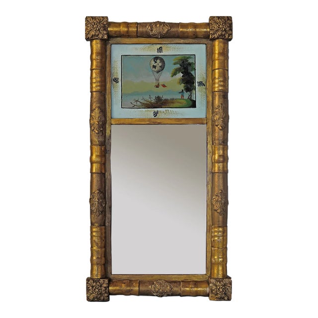 Antique Giltwood Mirror With Reverse Painted Glass For Sale