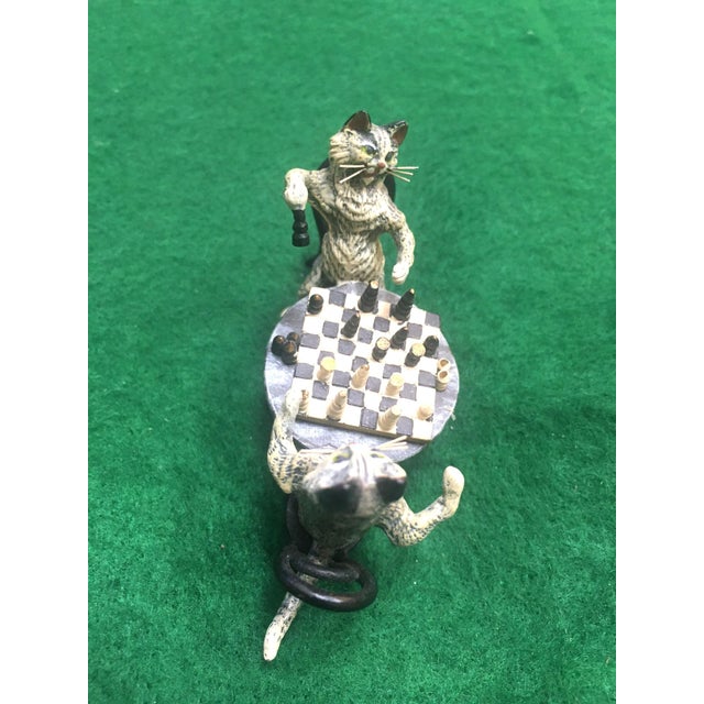 Art Nouveau 20th Century Cat Pair Playing Chess Austrian Vienna Bronze Miniature Figures For Sale - Image 3 of 9