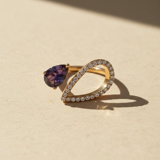 Pear Amethyst 14k Gold Ring, Size 7.5 For Sale - Image 10 of 10