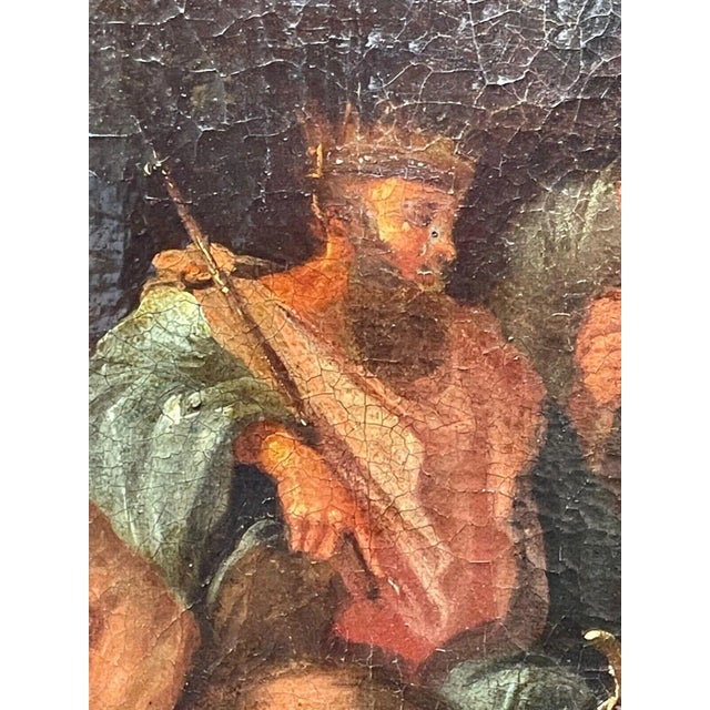 Renaissance 18th Century Italian Baroque Mythological Oil Painting in Carved Giltwood Frame Apollo and Marsyas After Filippo Lauri For Sale - Image 3 of 11