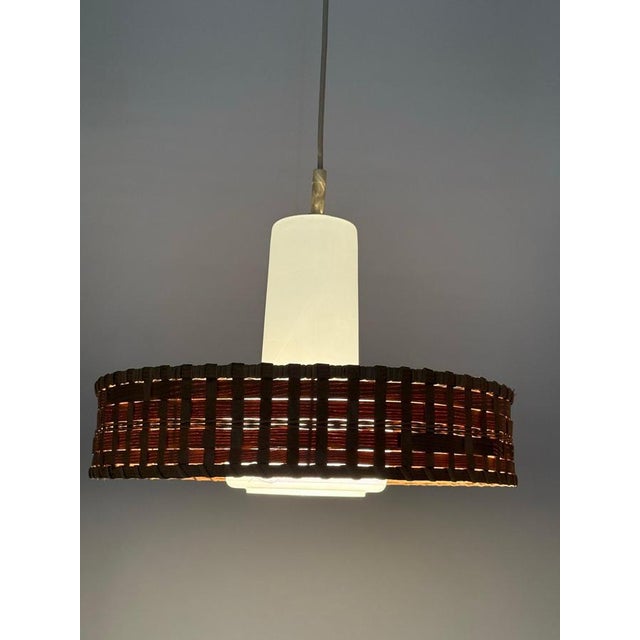 1960s Mid-Century Modern Glass Pinewood Raffia Hanging Lamp by Doria, 1960s For Sale - Image 5 of 17