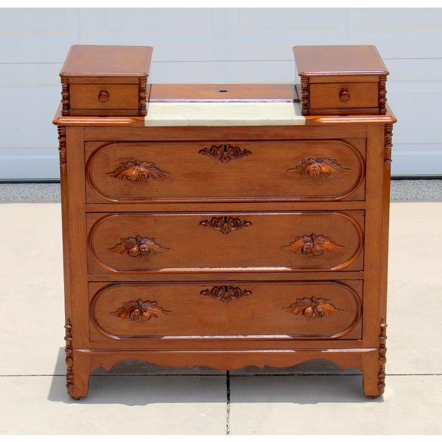 Late 19th Century Exceptional 19th Century Renaissance Revival Walnut & Marble Drop-Center Dresser For Sale - Image 5 of 18
