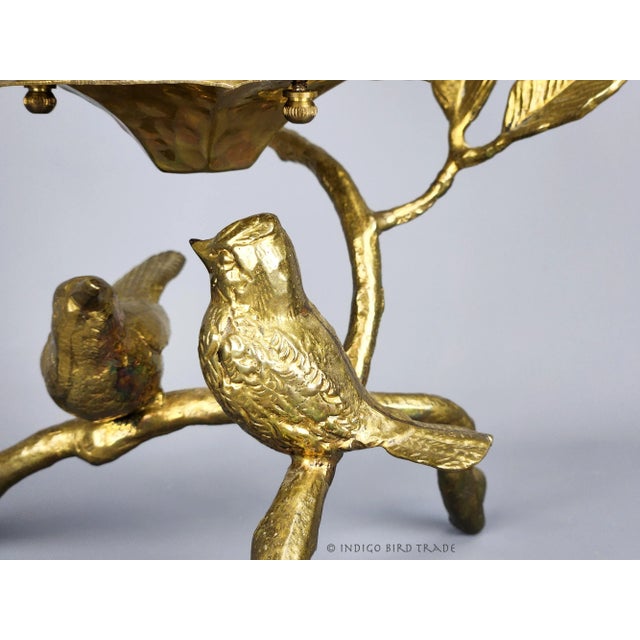 Mid 20th Century Large Vintage Brass Sculpture of Birds Sitting on the Branch With Hanging Cage For Sale - Image 5 of 8