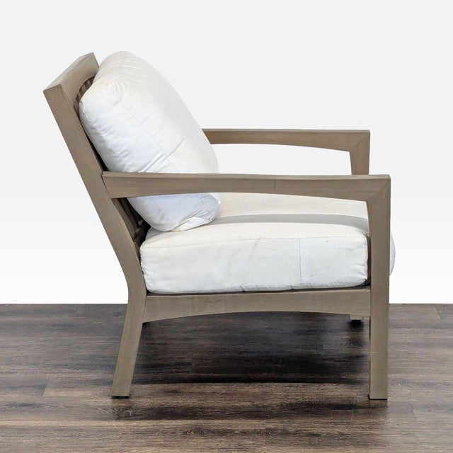 Pottery Barn Pottery Barn Modern Outdoor Wood Frame Armchair With White Cushions, Attributed For Sale - Image 4 of 7