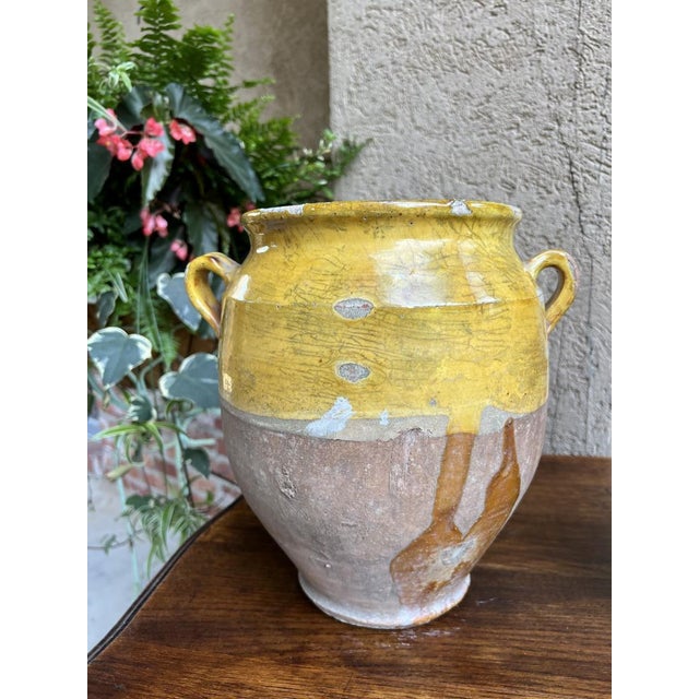 Pair Antique Provincial French Yellow Glazed Pottery Confit Pot Urn Vessel Vase For Sale In Dallas - Image 6 of 13