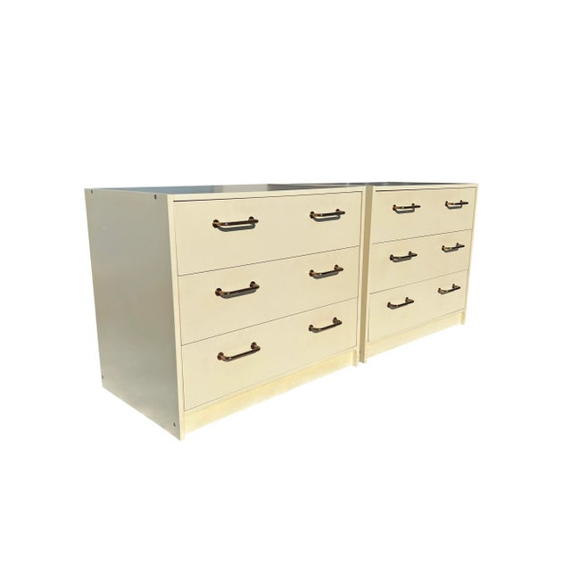 Vintage Modern Kartell Style White Pair of Dressers Chest of Drawers Set With Brass Hardware Great design unusual prices...
