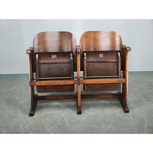Czech Art Deco 2-Seater Cinema Bench in Beech Wood, 1920s For Sale - Image 3 of 15