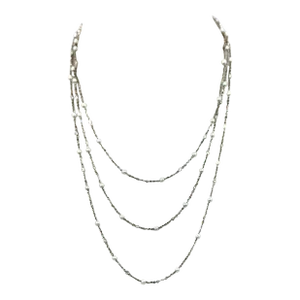 Seed Pearl Diamond Platinum 52" Long Necklace